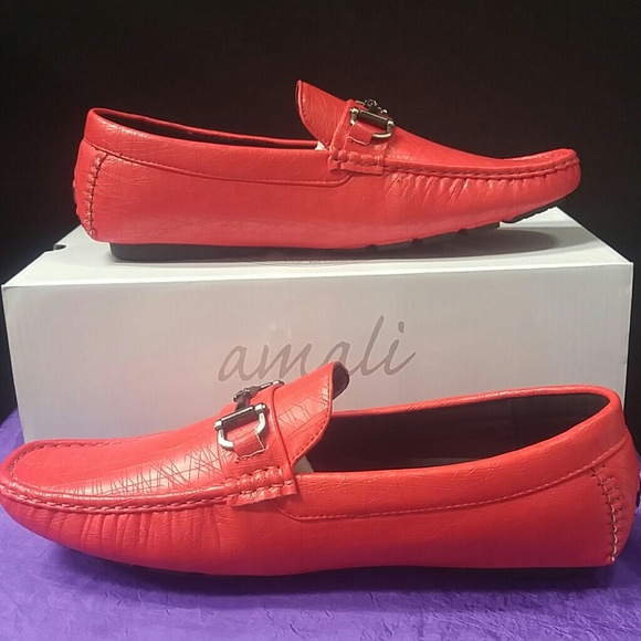 MEN'S AMALI RED TEXTURED SMOOTH DRIVING MOCCASIN. - Picture 3 of 7